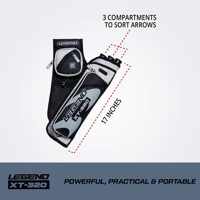 Legend XT320 Archery Quivers - Right Handed Nylon Hip Quivers with 3 Arrow Tube Cases for Target Shooting - Adjustable Waist Belt, T-Slot, Compartments for Accessories, Tools, Release Tab - Grey - Image 3